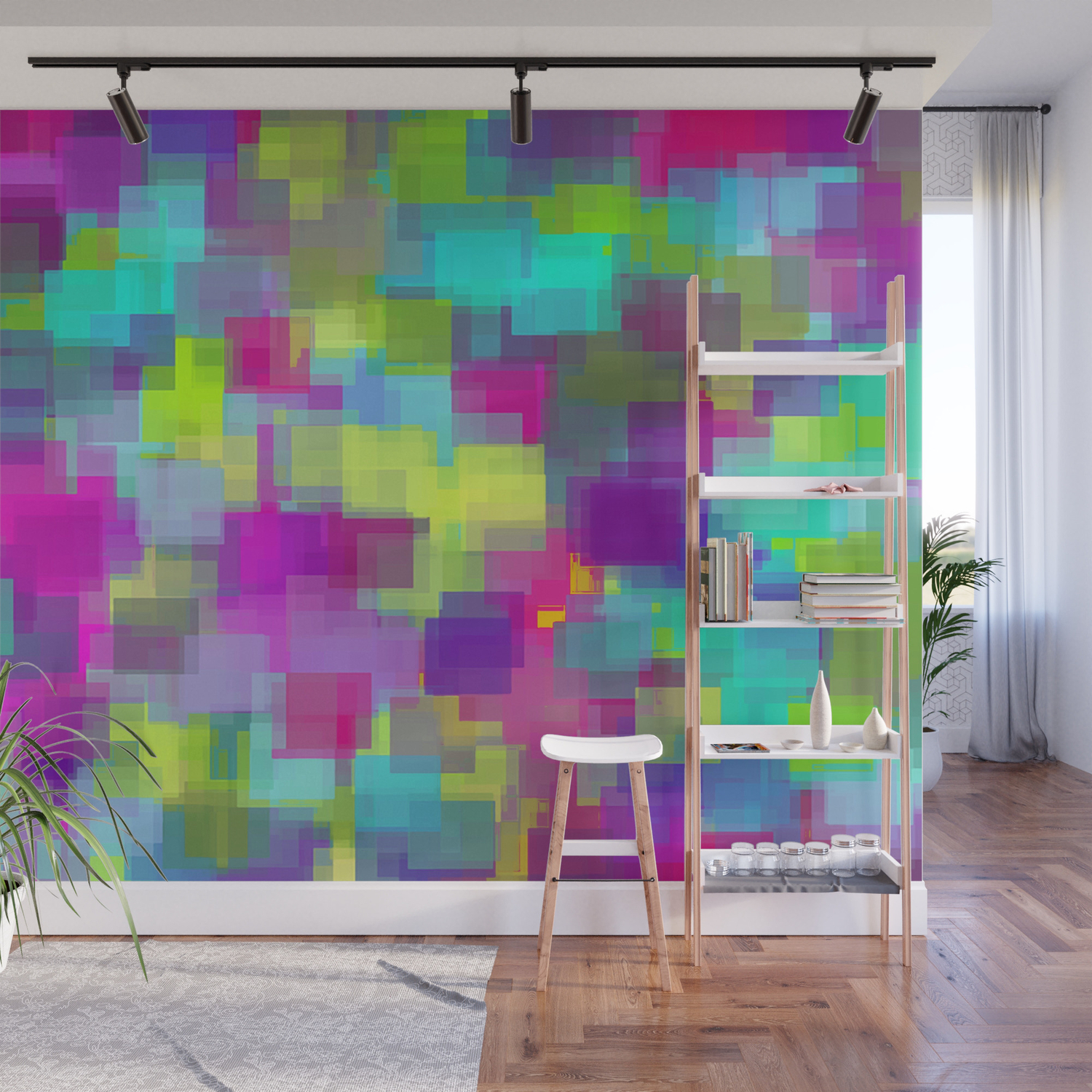 Geometric Square Pattern Abstract Background In Pink Yellow Blue