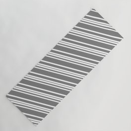[ Thumbnail: White and Grey Colored Lined/Striped Pattern Yoga Mat ]