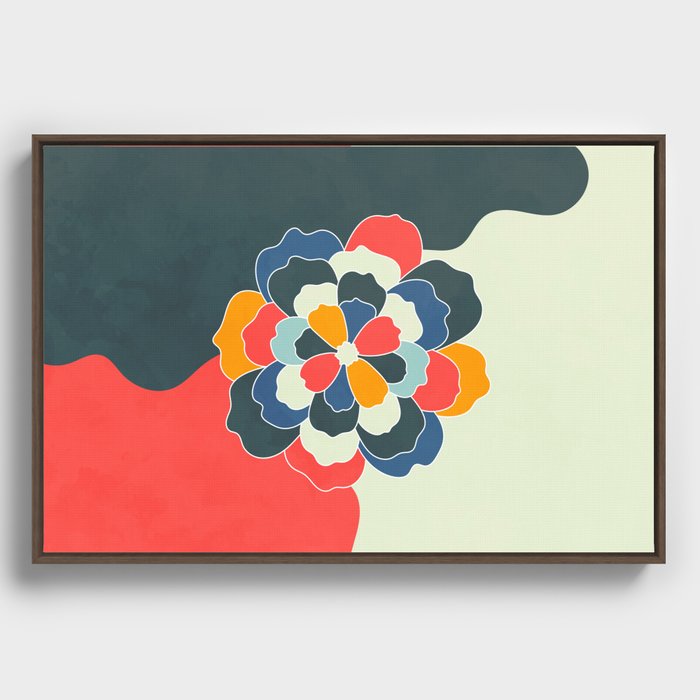 Flower Blooming and Blossoming Colorful Minimalist Abstract Nature Art In Vintage 50s & 60s Color Palette Framed Canvas