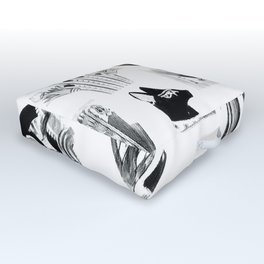 Black and White Collage Outdoor Floor Cushion | Digital, Hieroglyphics, Egyptian, Paper, Pharoah, Collage, Eye, King, Cat, Manipulated 