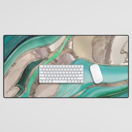 Emerald green and taupe marble Desk Mat