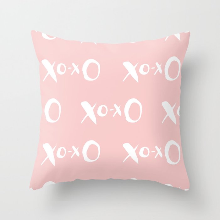 Kisses XOXO Millennial Pink on White Throw Pillow