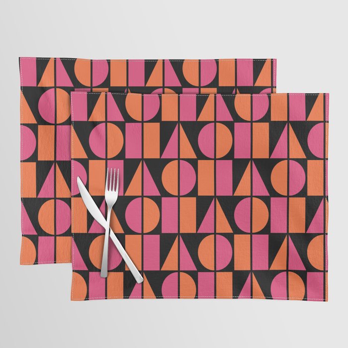 Symmetry Geometric Composition 722 Black Pink and Orange Placemat