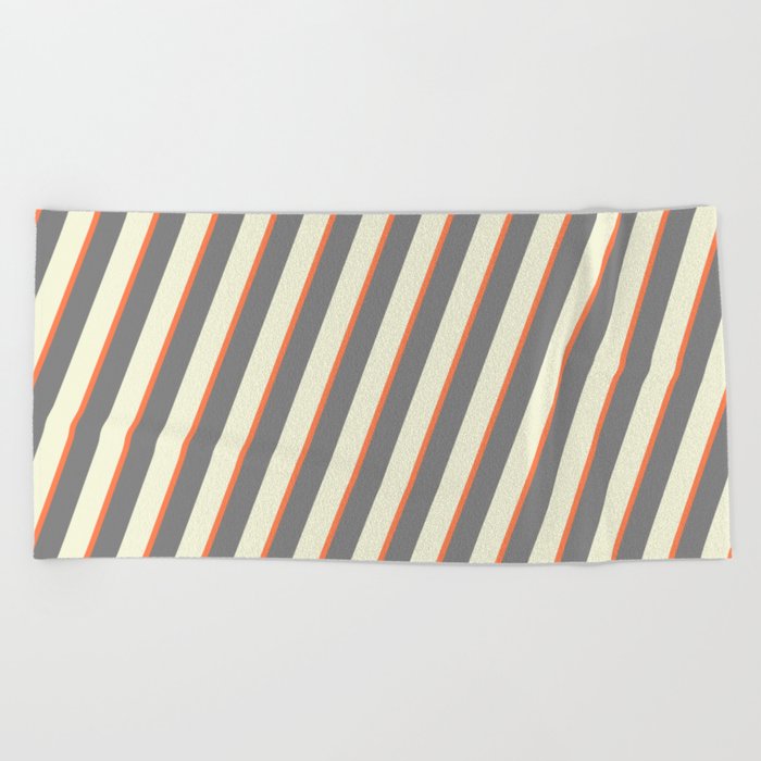 Beige, Coral & Grey Colored Lined Pattern Beach Towel
