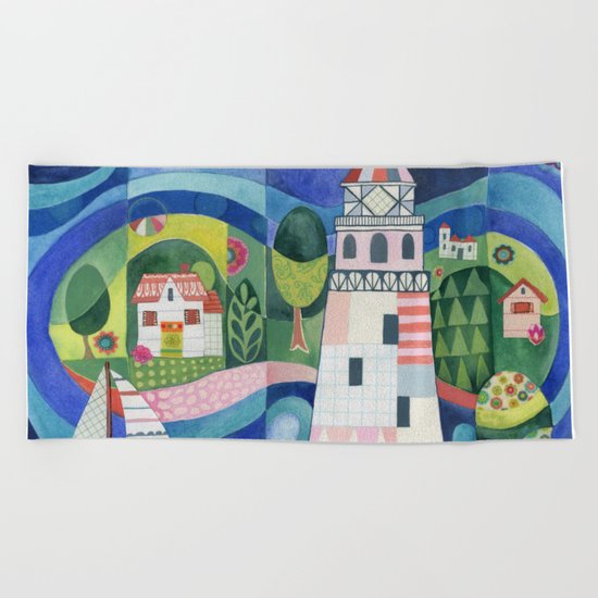 Island Lighthouse Beach Towel