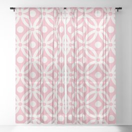 Pretty Intertwined Ring and Dot Pattern 634 Pink and Linen White Sheer Curtain