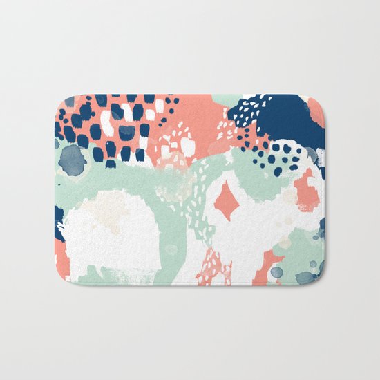 Kayl - abstract painting minimal coral mint navy color palette boho hipster decor nursery Bath Mat