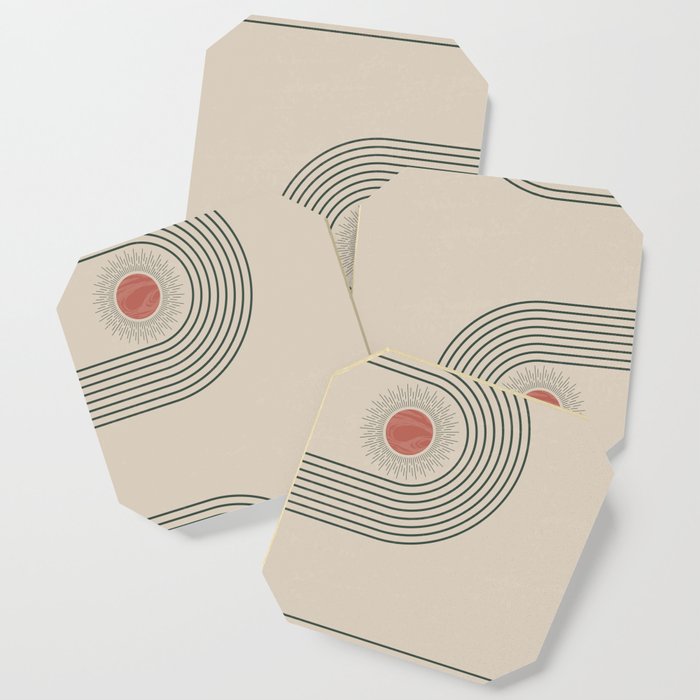 Mid century modern minimalist print with contemporary geometric moon phases Coaster