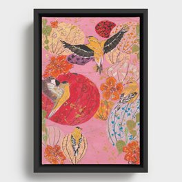 Finches and Lanterns Framed Canvas