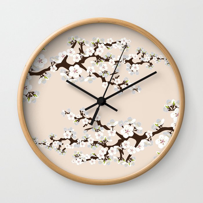 Japanese Sakura Cherry Blossoms (ivory/white) Wall Clock