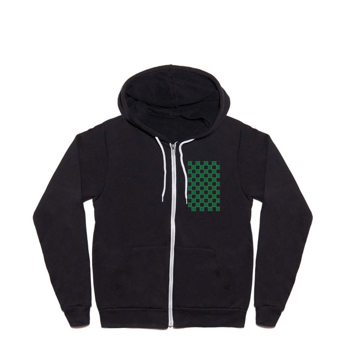 Checkered Dark Green White Pattern Full Zip Hoodie by LXLBX8