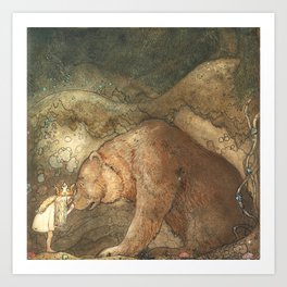 John Bauer Kissed the Bear On The Nose 1907 Reproduction Young Princess Bear Fairy Tale Art Print