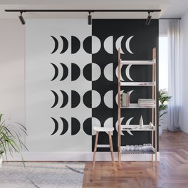 Moon Phases 11 in Black and white Monochrome Wall Mural