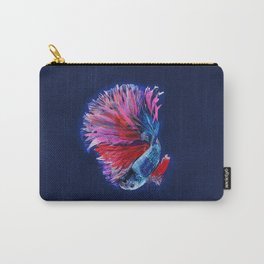 Beta fish on indigo blue_ pink & crimson red palette_ Coral garden: illustration & pattern Carry-All Pouch