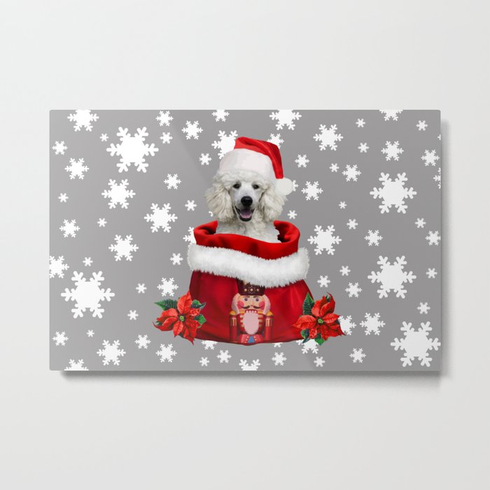 White Poodle Santa Claus - Nutcracker Christmas bag Snowflakes Metal Print