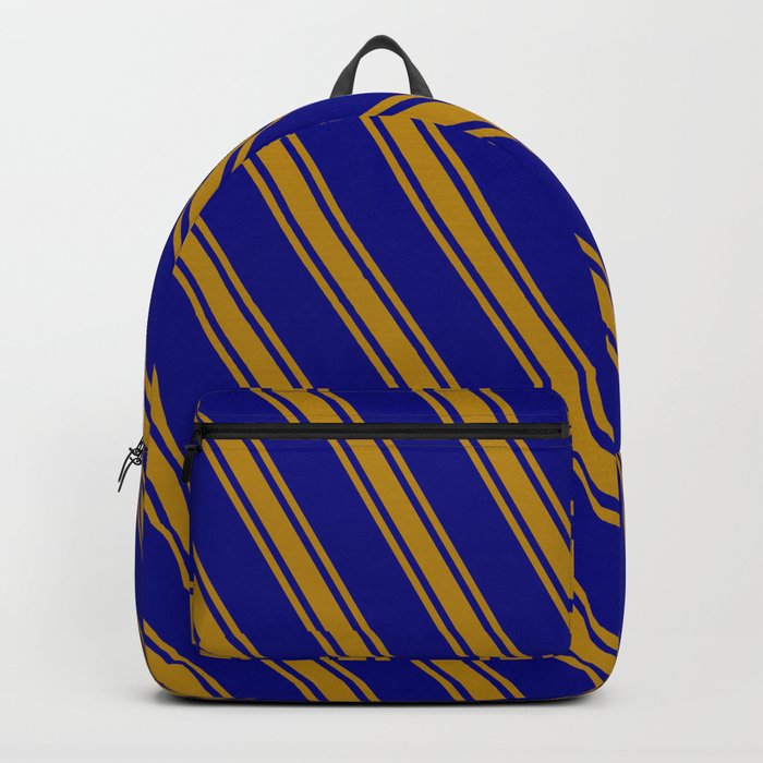 Blue & Dark Goldenrod Colored Lines Pattern Backpack