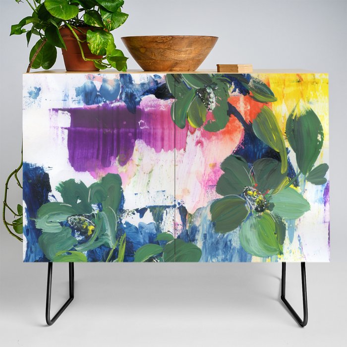 green flowers in rainbow N.o 1 Credenza