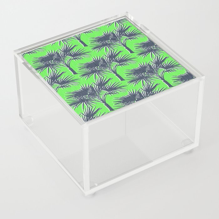 70’s Palm Trees Navy Blue on Lime Green Acrylic Box