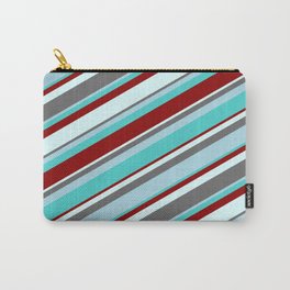 [ Thumbnail: Eyecatching Dim Grey, Light Blue, Turquoise, Dark Red, and Light Cyan Colored Lines Pattern Carry-All Pouch ]