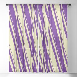 [ Thumbnail: Pale Goldenrod and Indigo Colored Striped/Lined Pattern Sheer Curtain ]