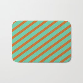 [ Thumbnail: Aquamarine & Chocolate Colored Stripes/Lines Pattern Bath Mat ]
