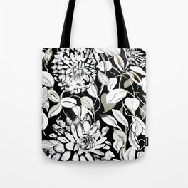 Black and White Dahlias in Motion Tote Bag