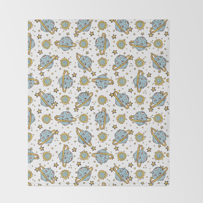 Alien Planet Background Seamless Vector Pattern Hand Drawn Galaxy Throw Blanket By Limolida Society6