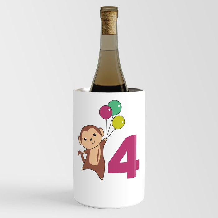 Monkey Fourth Birthday Balloons For Kids Wine Chiller
