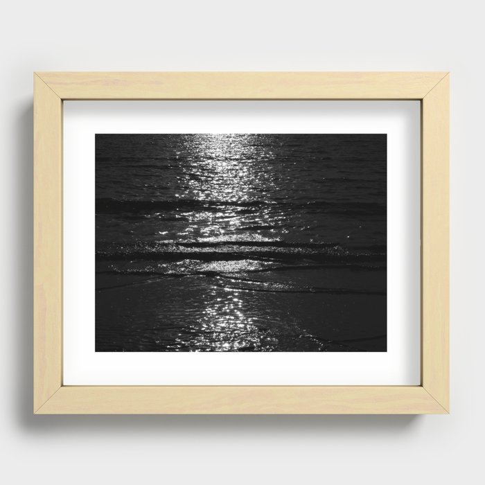 Calm Black and White Ocean Waves Recessed Framed Print