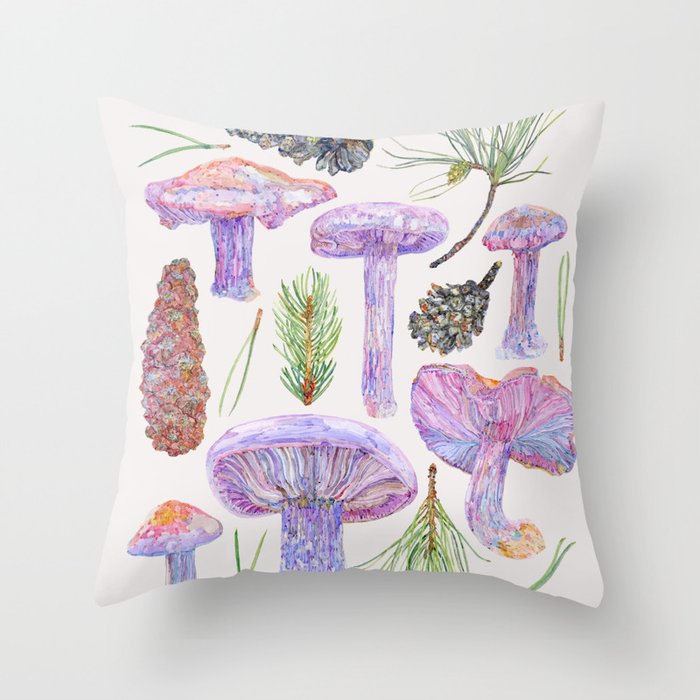 Wood Blewits and Pine - Botanical Throw Pillow
