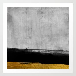 Black and Gold grunge stripes on modern grey concrete abstract backround I - Stripe - Striped Art Print
