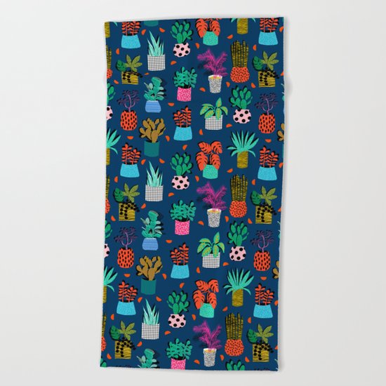 Check It - house plants indoor monstera neon bright modern pattern retro throwback memphis style Beach Towel