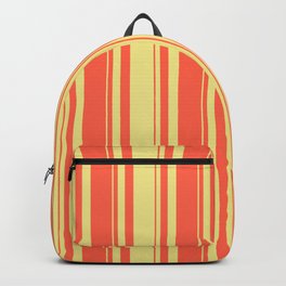 [ Thumbnail: Tan and Red Colored Stripes/Lines Pattern Backpack ]