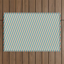 [ Thumbnail: Dark Cyan, Powder Blue, Coral & Mint Cream Colored Lines Pattern Outdoor Rug ]