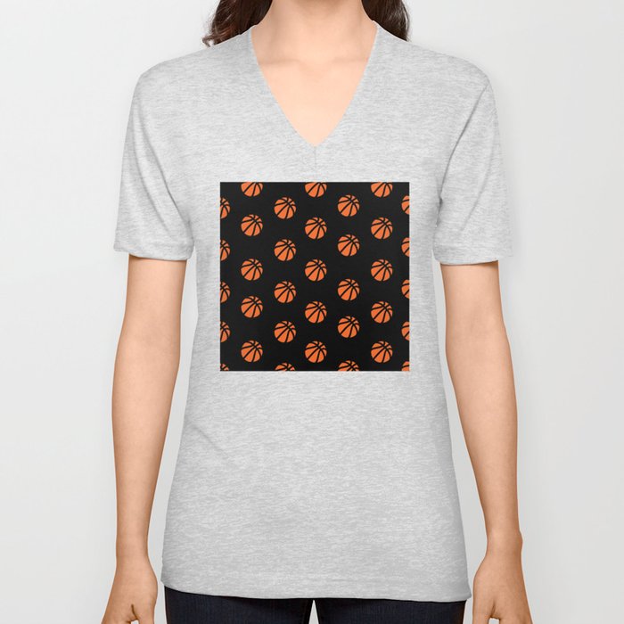 Black Basketball Lover Sports Fan Print Pattern V Neck T Shirt