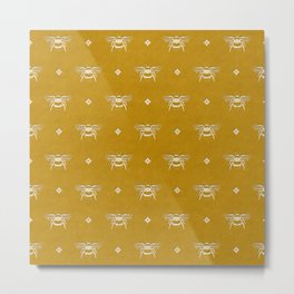 Bee Stamped Motif on Mustard Gold Metal Print | Pattern, Bees, Motif, Logo, Graphicdesign, Digital, Block, Emblem, Repeat, Mustard 