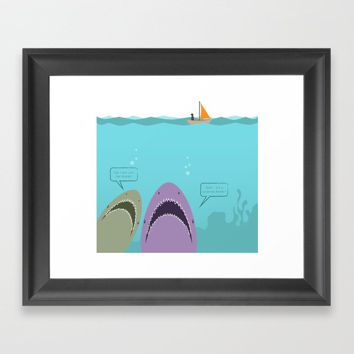 Shark Dinner Party Framed Art Print