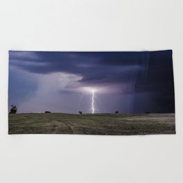 Bug Zapper - Lightning Strikes the Plains on a Stormy Night in Oklahoma Beach Towel