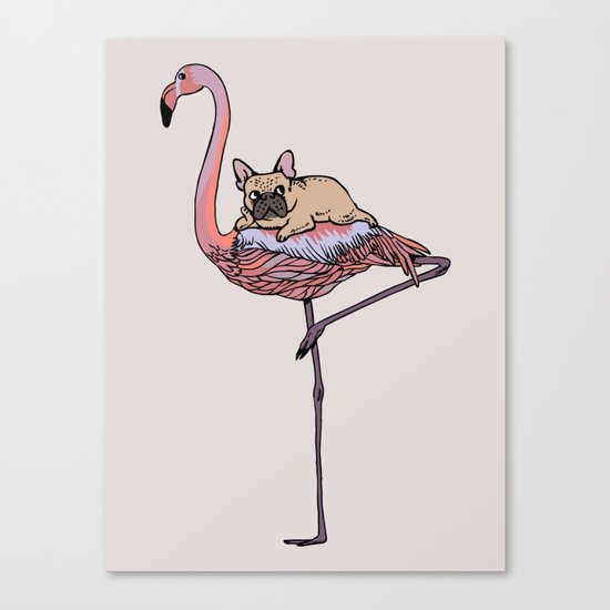 Flamingo and French Bulldog Canvas Print