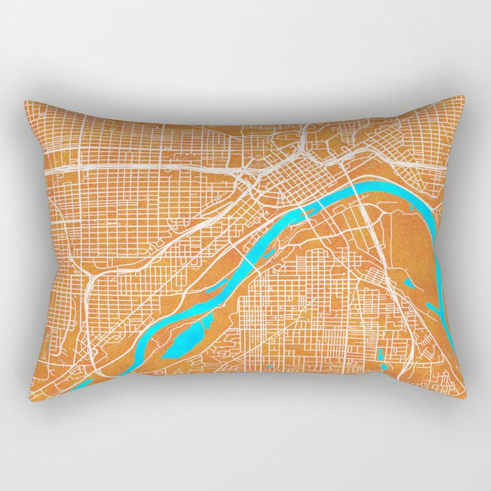 Saint Paul, MN, USA, Gold, Blue, City, Map Rectangular Pillow