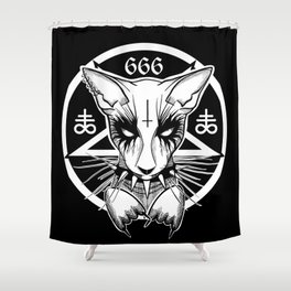 Black Metal Cat Shower Curtain | Satan, Rock, Black, 666, Devil, Metal, Pentagram, Blackmetal, Cat, Leviathan 