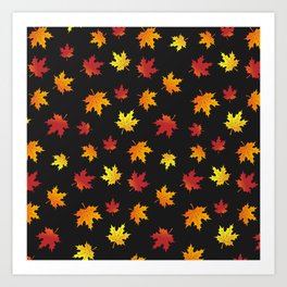 Elegant Fall Gold Orange Black Leaves Collection Art Print