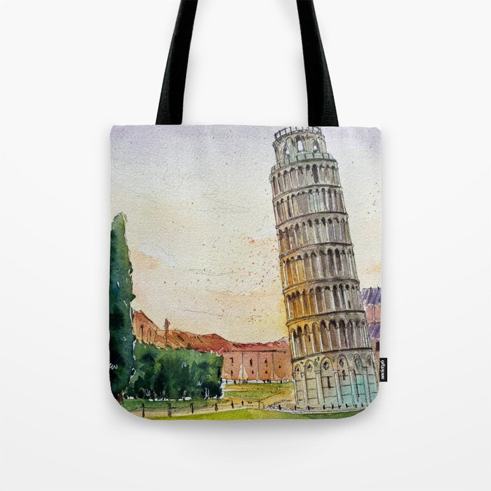 Leaning Tower of Pisa, Italy | Watercolor Tote Bag