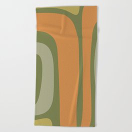 Tiki Abstract Minimalist Mid-Century Modern Pattern in Retro Olive Green and Orange Tones Beach Towel