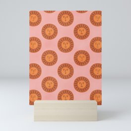 Cute Sunshine Face Pattern Blush Orange Mini Art Print