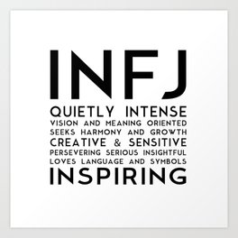 INFJ Art Print | Typography, Personalitytype, Concept, Introvert, Mbti, Digital, Infj, Myersbriggs, Personalitytest, Black And White 