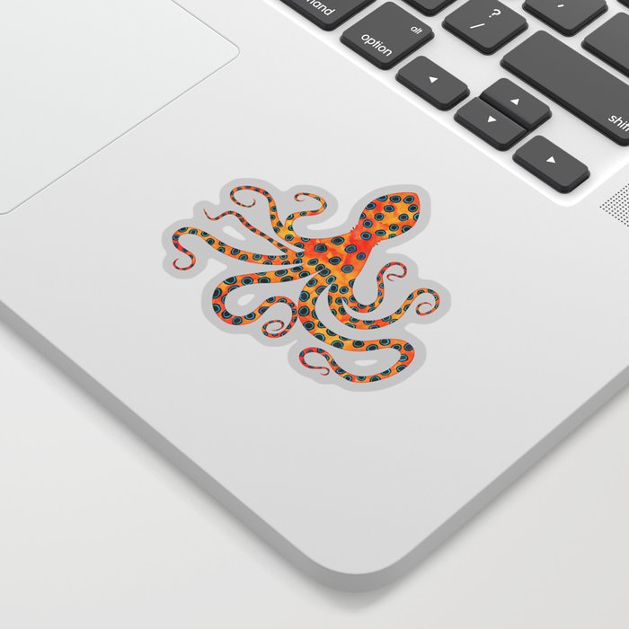 Watercolor Blue Ringed Octopus Mandalas Pattern Sticker