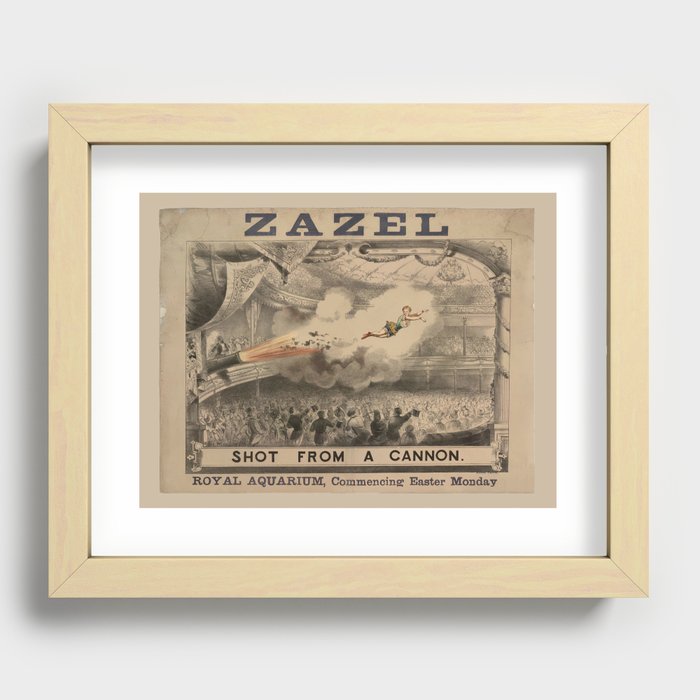 "Zazel, Shot from a Cannon": Vintage poster, cleaned and restored, Victorian England, 1887 Recessed Framed Print