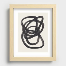 Mid Century Modern Minimalist Abstract Art Brush Strokes Black & White Ink Art Spiral Circles Recessed Framed Print