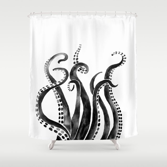 Black Octopus Shower Curtain By Lady, Octopus Shower Curtain